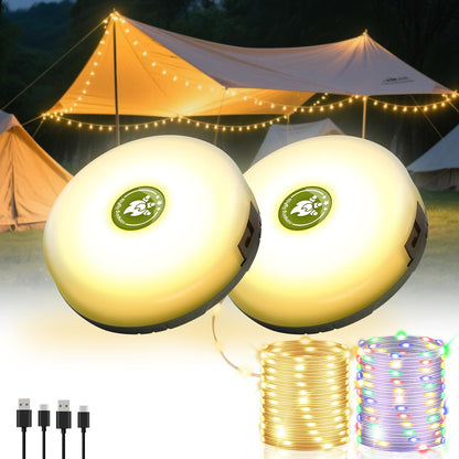 Staaricc 2Pack Camping String Lights – 4-in-1 Quick-Storage Camp Light, 32.8ft, 8 Modes