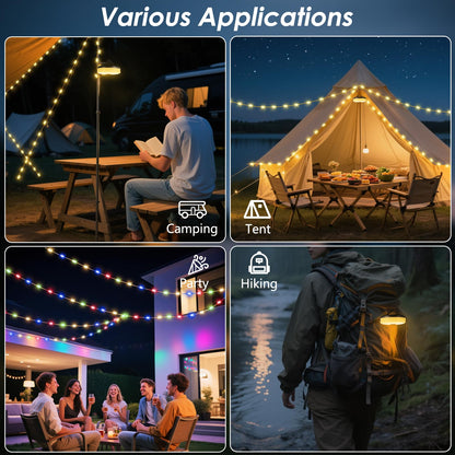 Staaricc 2Pack Camping String Lights – 4-in-1 Quick-Storage Camp Light, 32.8ft, 8 Modes
