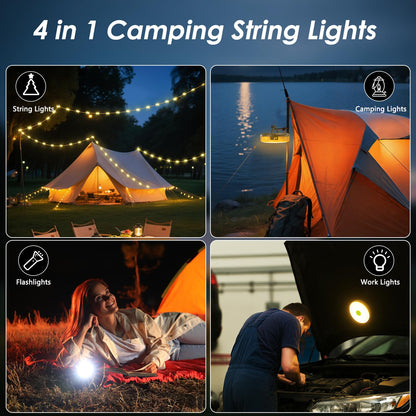 Staaricc 2Pack Camping String Lights – 4-in-1 Quick-Storage Camp Light, 32.8ft, 8 Modes