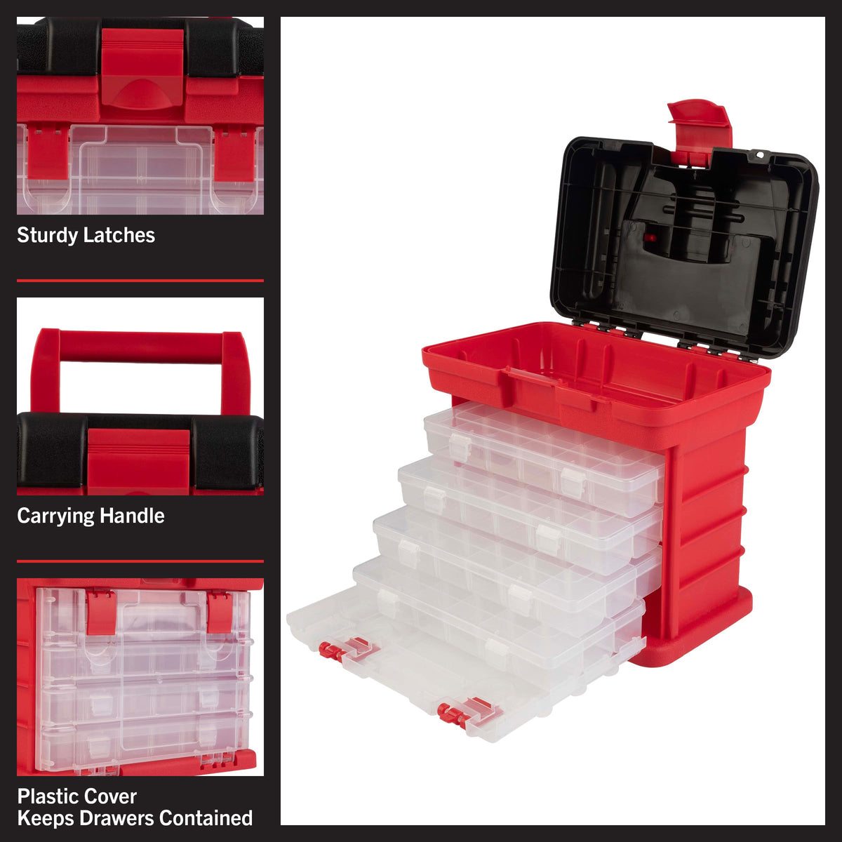 Stalwart Portable Tool Box - Small Parts Organizer with Customizable Compartments (Red)