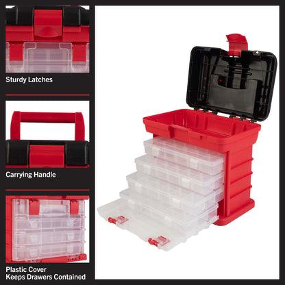 Stalwart Portable Tool Box - Small Parts Organizer with Customizable Compartments (Red)