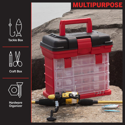 Stalwart Portable Tool Box - Small Parts Organizer with Customizable Compartments (Red)