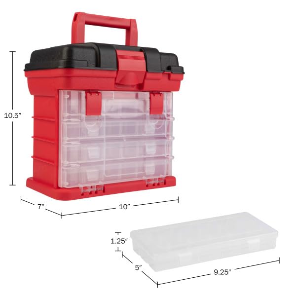 Stalwart Portable Tool Box - Small Parts Organizer with Customizable Compartments (Red)