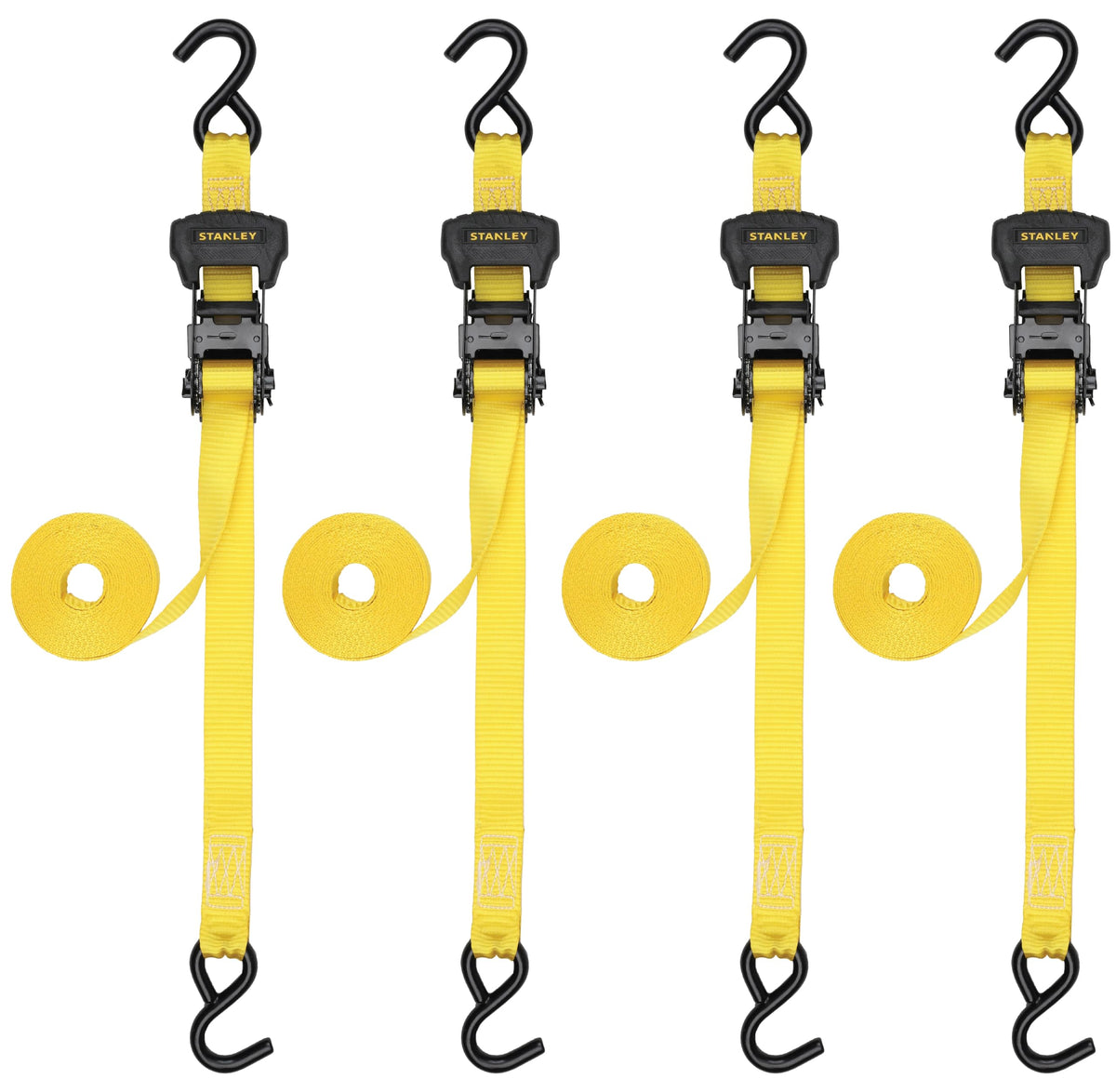 STANLEY S10204 1.25" x 16' Pre-Threaded Ratchet Straps (4 Pack) – 1,000 lb WLL