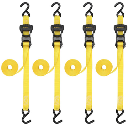 STANLEY S10204 1.25" x 16' Pre-Threaded Ratchet Straps (4 Pack) – 1,000 lb WLL