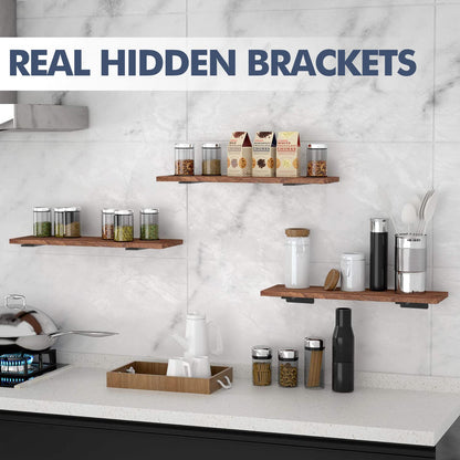 Starunder 4 Pack Floating Shelf Brackets – 10-Inch Heavy-Duty Black L Brackets