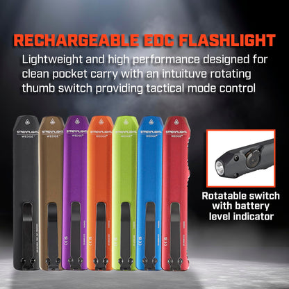 Streamlight Wedge: 1,000-Lumen USB-C EDC Flashlight — 300 Lumen Standard, IPX7, Blue