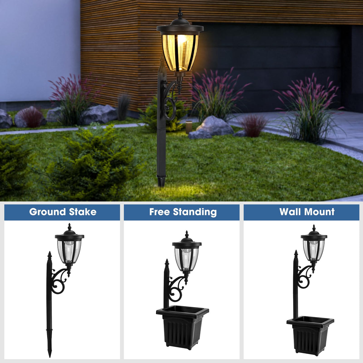Sun-Ray Kambria 2-Piece Solar Lights with Posts, Planters & Wall Mounts