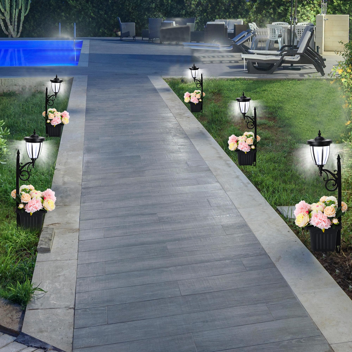 Sun-Ray Kambria 2-Piece Solar Lights with Posts, Planters & Wall Mounts