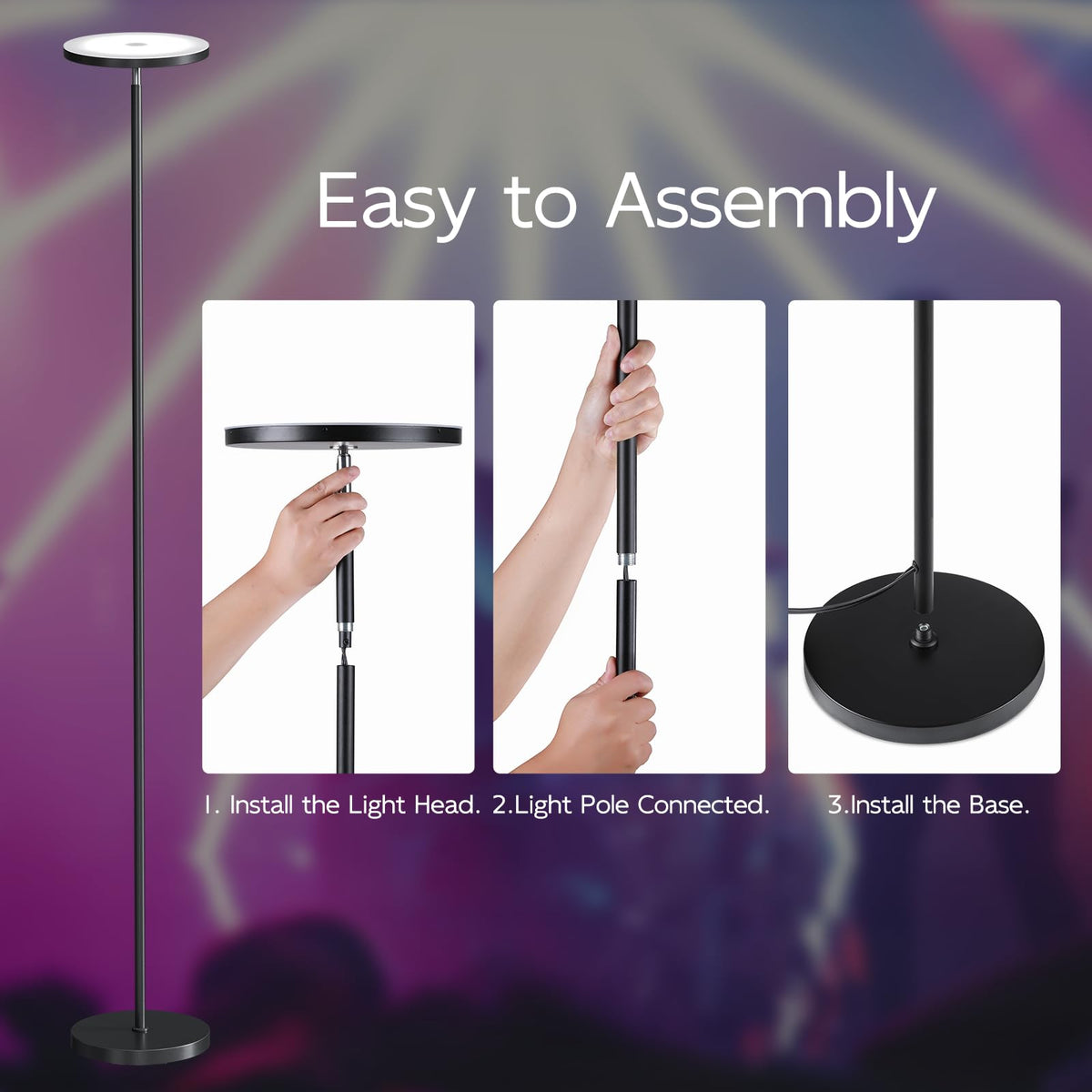 SUNMORY Smart RGB Floor Lamp — App & Remote Dimmable 32W Torchiere for Living Room