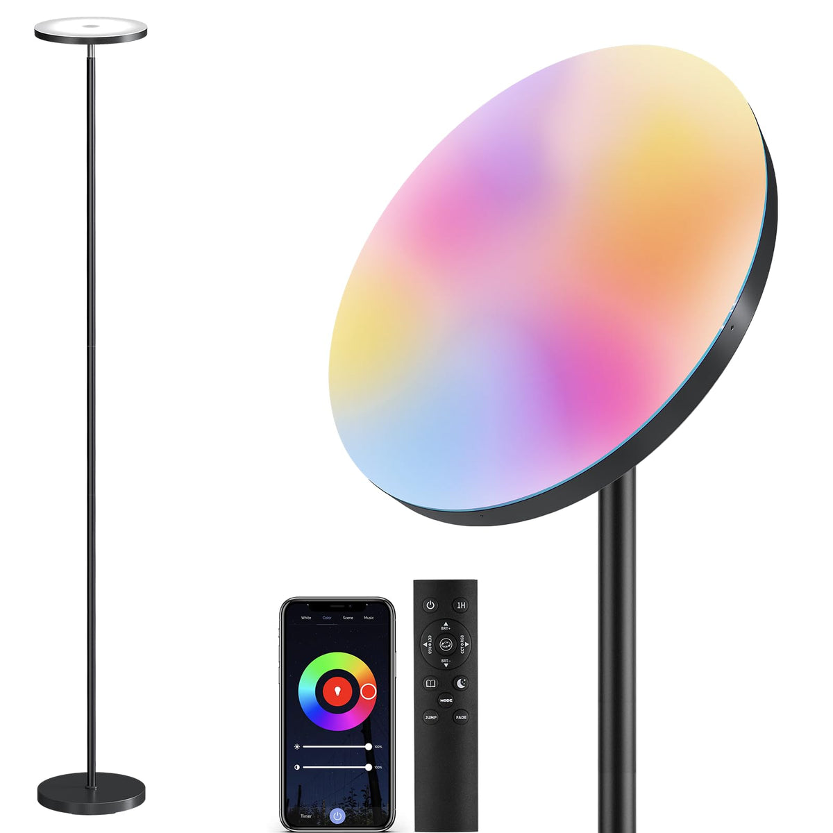 SUNMORY Smart RGB Floor Lamp — App & Remote Dimmable 32W Torchiere for Living Room