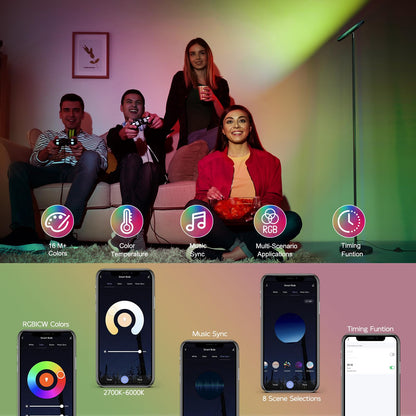SUNMORY Smart RGB Floor Lamp — App & Remote Dimmable 32W Torchiere for Living Room