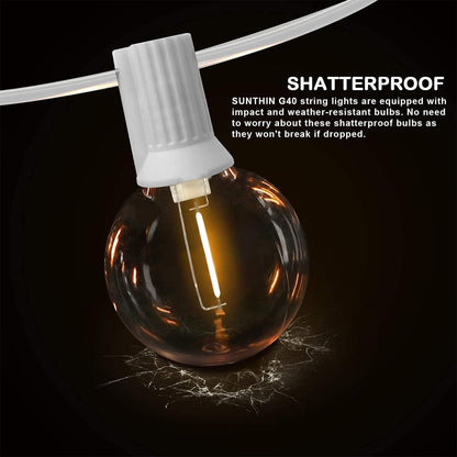 SUNTHIN Outdoor White String Lights – 27ft, 14 G40 Shatterproof LED Bulbs (1 Spare)