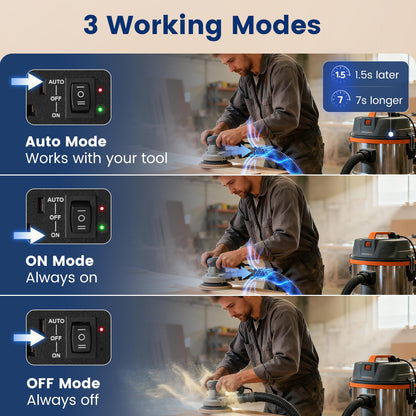 SURAIELEC Automatic Vacuum Switch for 2 Tools – Auto/On/Off, 125V 15A
