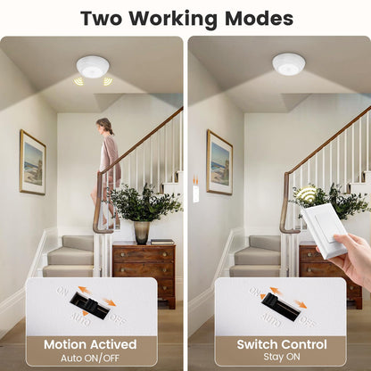SURAIELEC Battery Ceiling Light with Wall Switch & Motion Sensor – 6500K, 300LM
