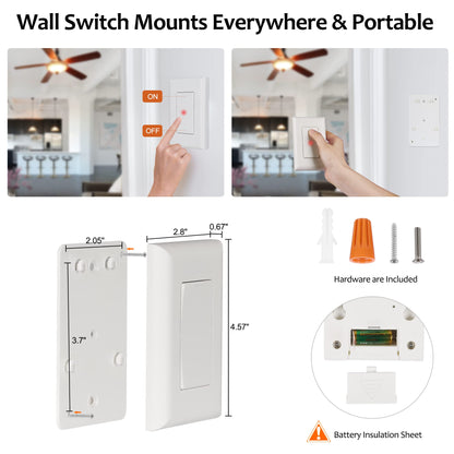 SURAIELEC Wireless Light Switch & Receiver Kit — 15A, 100ft RF Range, No Wiring