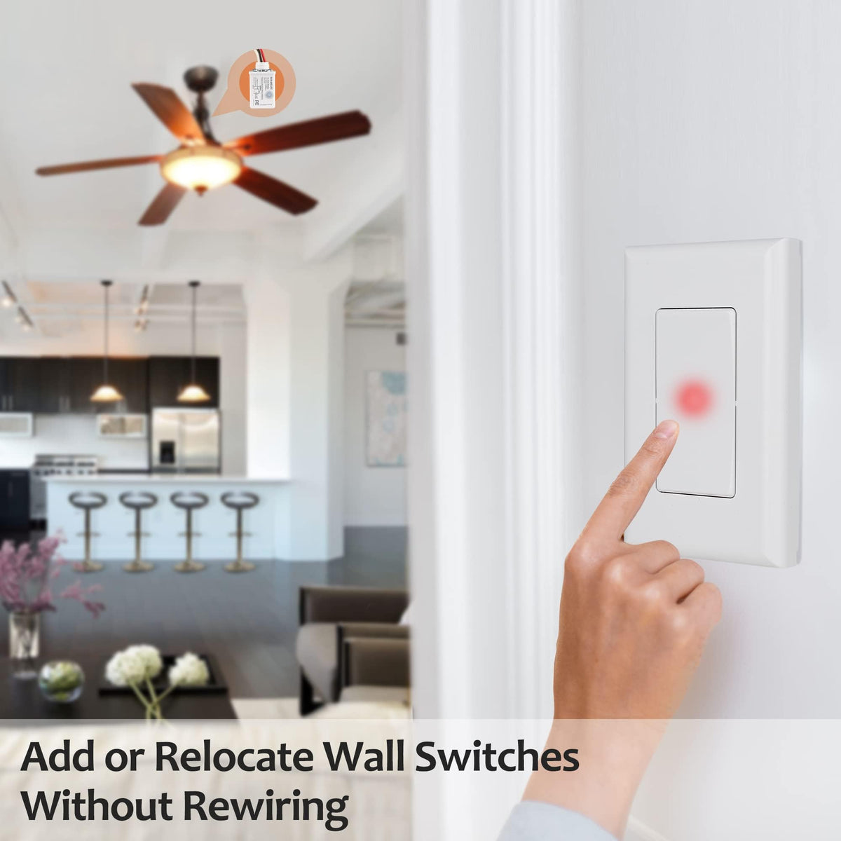 SURAIELEC Wireless Light Switch & Receiver Kit — 15A, 100ft RF Range, No Wiring