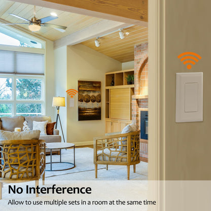 SURAIELEC Wireless Light Switch & Receiver Kit — 15A, 100ft RF Range, No Wiring