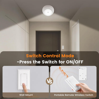 SURAIELEC Battery Ceiling Light with Wall Switch & Motion Sensor – 6500K, 300LM