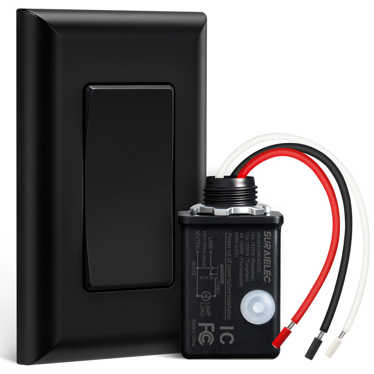 SURAIELEC Wireless Light Switch Kit — 15A, 100ft Range, No Wiring Needed