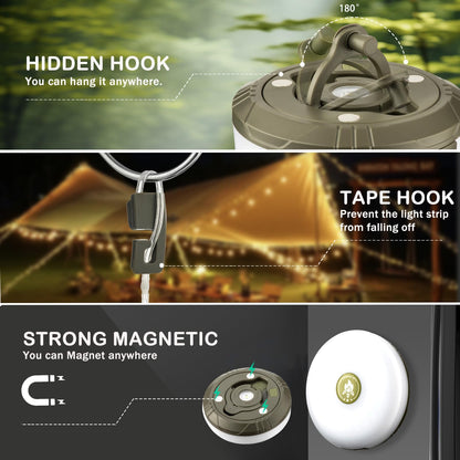 Sutaig 2-Pack Camping String Lights | 4-in-1 Lantern, 32.8ft, 8 Modes, USB-C, Waterproof