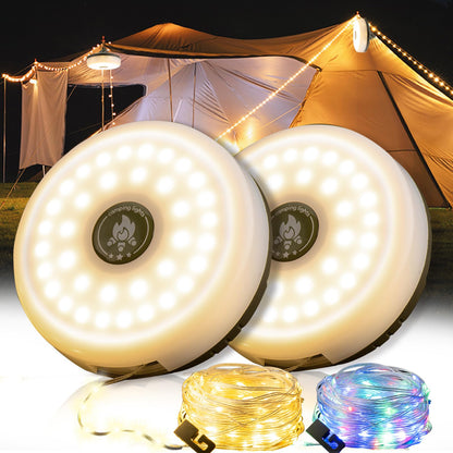 Sutaig 2-Pack Camping String Lights | 4-in-1 Lantern, 32.8ft, 8 Modes, USB-C, Waterproof