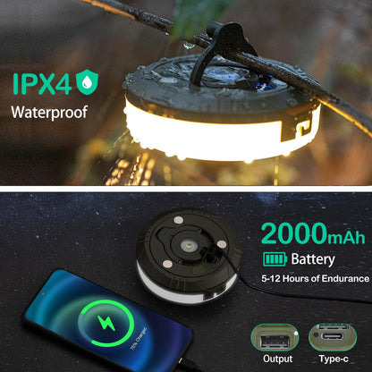 Sutaig 2-Pack Camping String Lights | 4-in-1 Lantern, 32.8ft, 8 Modes, USB-C, Waterproof