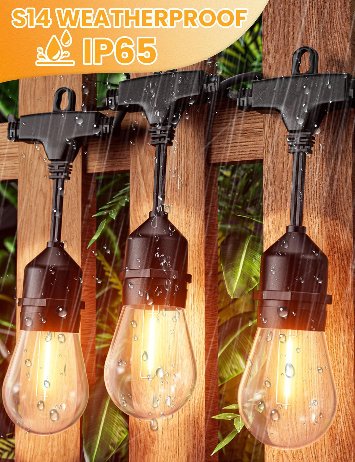 Svater Outdoor String Lights 150FT – 3-Pack 50FT, 48 Shatterproof S14 Bulbs, 1W Dimmable 2700K, IP65 Waterproof Patio Lighting