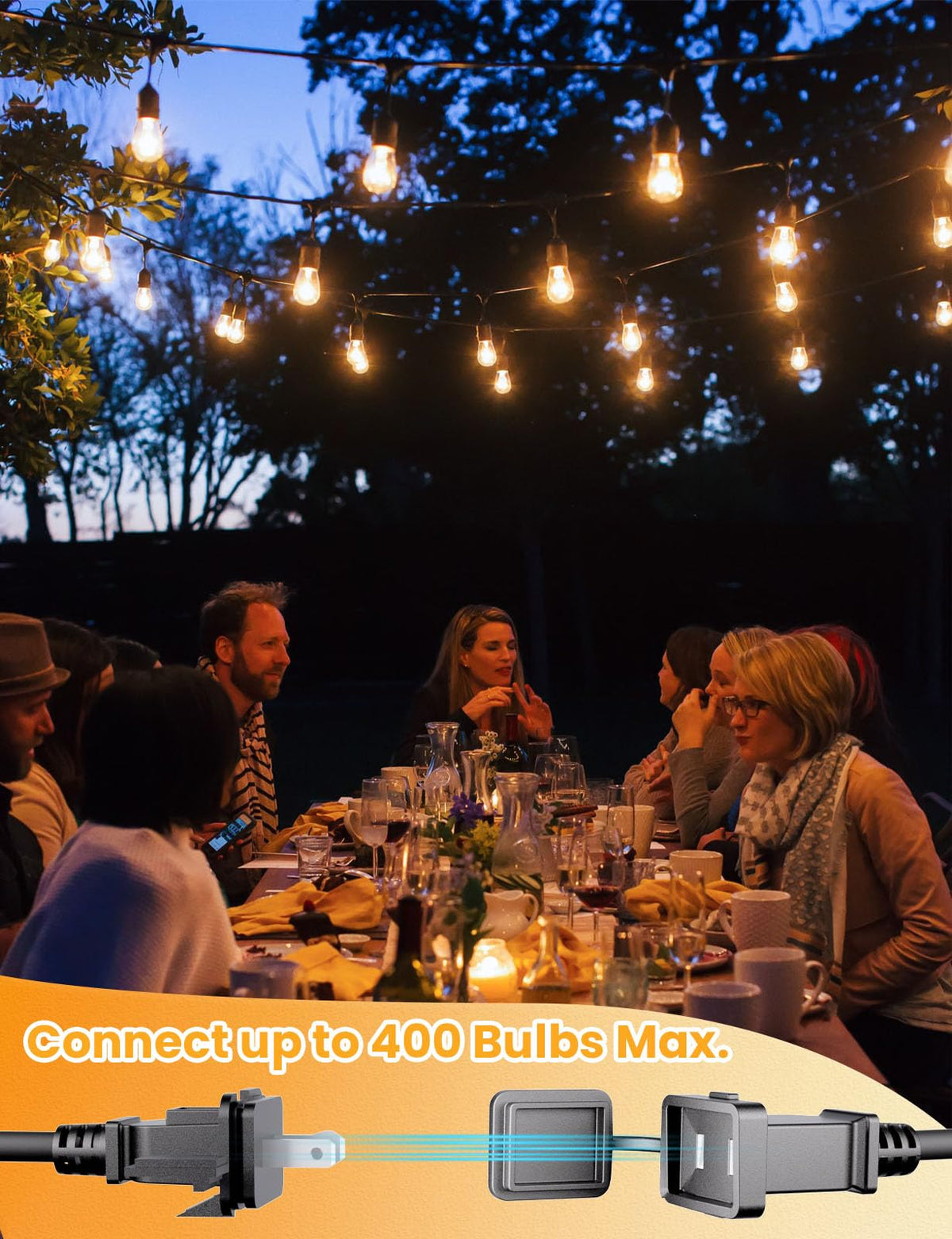 Svater Outdoor String Lights 150FT – 3-Pack 50FT, 48 Shatterproof S14 Bulbs, 1W Dimmable 2700K, IP65 Waterproof Patio Lighting