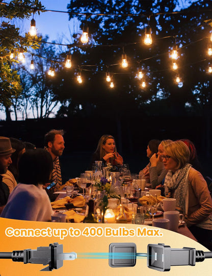 Svater Outdoor String Lights 150FT – 3-Pack 50FT, 48 Shatterproof S14 Bulbs, 1W Dimmable 2700K, IP65 Waterproof Patio Lighting