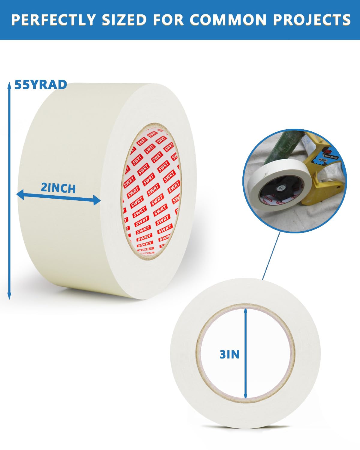 SWRT Masking Tape 2-Inch × 55 Yards (4 Rolls) – Strong Hold, Clean Removal