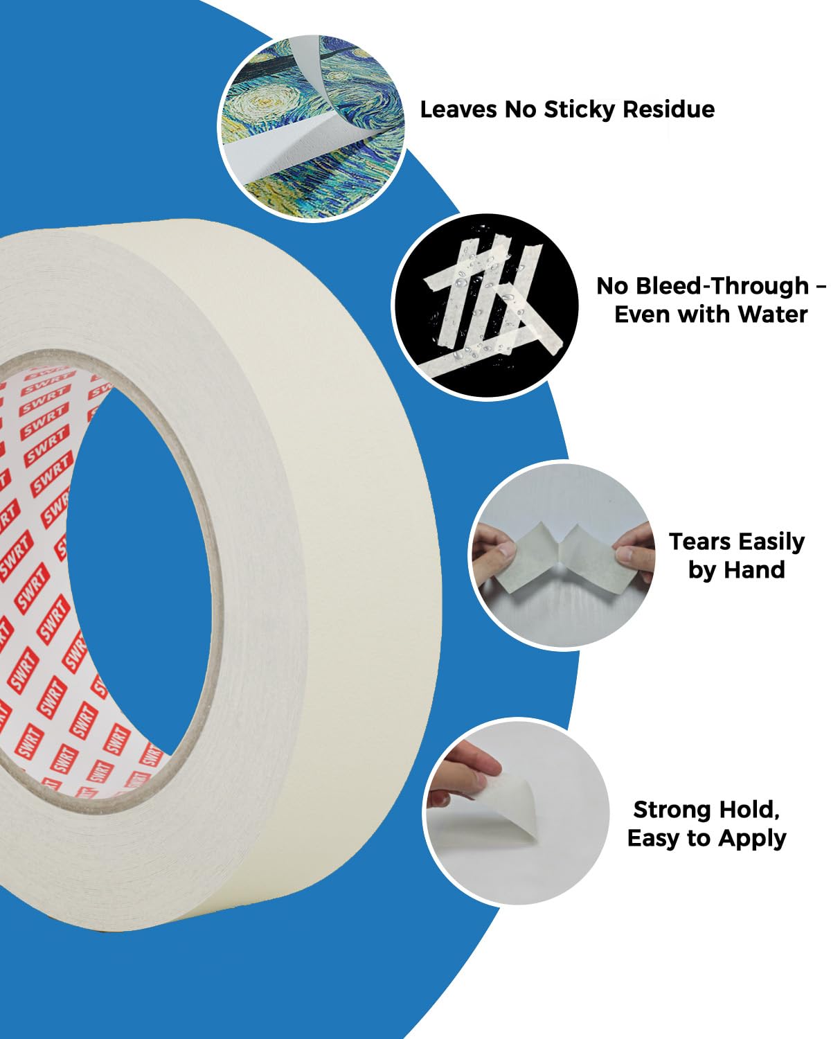 SWRT Masking Tape 2-Inch × 55 Yards (4 Rolls) – Strong Hold, Clean Removal