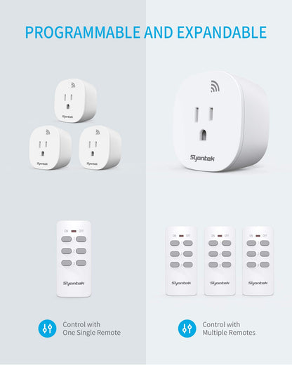 Syantek Remote Control Outlet – 3 Outlets + 1 Remote, 100 ft Range, FCC Certified, ETL Listed, White