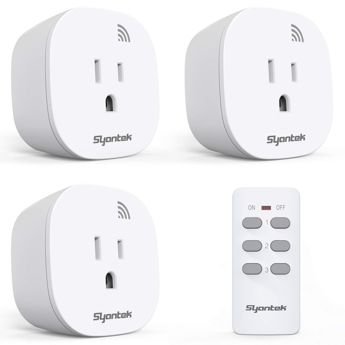 Syantek Remote Control Outlet – 3 Outlets + 1 Remote, 100 ft Range, FCC Certified, ETL Listed, White