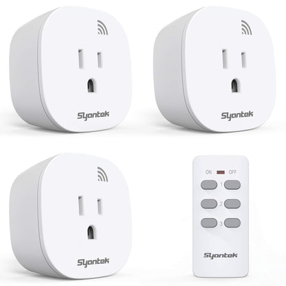 Syantek Remote Control Outlet – 3 Outlets + 1 Remote, 100 ft Range, FCC Certified, ETL Listed, White