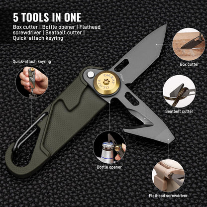Tacray Vinto 5-in-1 Ultra-Light Pocket Knife | EDC Multitool (Green)