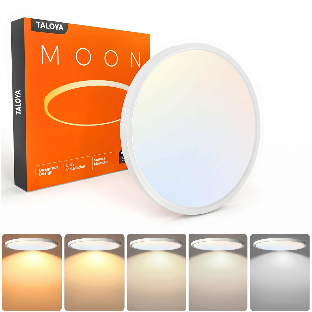 Taloya Flush Mount 12-Inch LED Ceiling Light Milk White Shell 20W 5 Color Temperatures