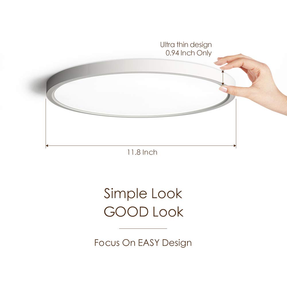 Taloya Flush Mount 12-Inch LED Ceiling Light Milk White Shell 20W 5 Color Temperatures
