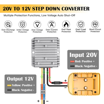 TANHEYIN 20V to 12V Step-Down Converter for Dewalt Batteries | 240W Output