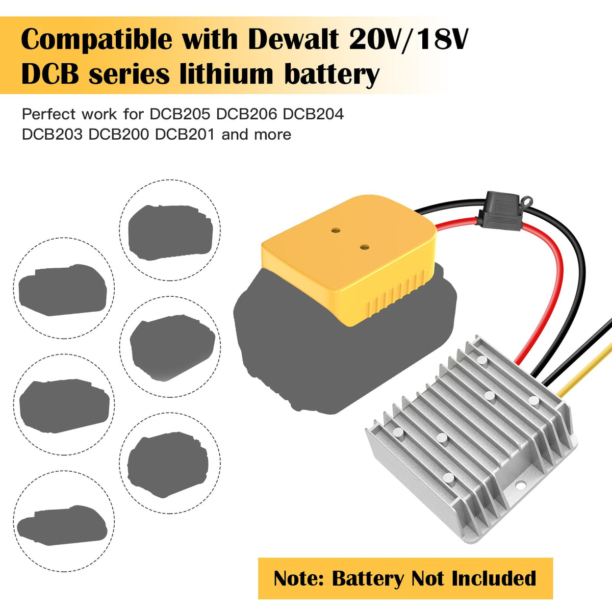 TANHEYIN 20V to 12V Step-Down Converter for Dewalt Batteries | 240W Output