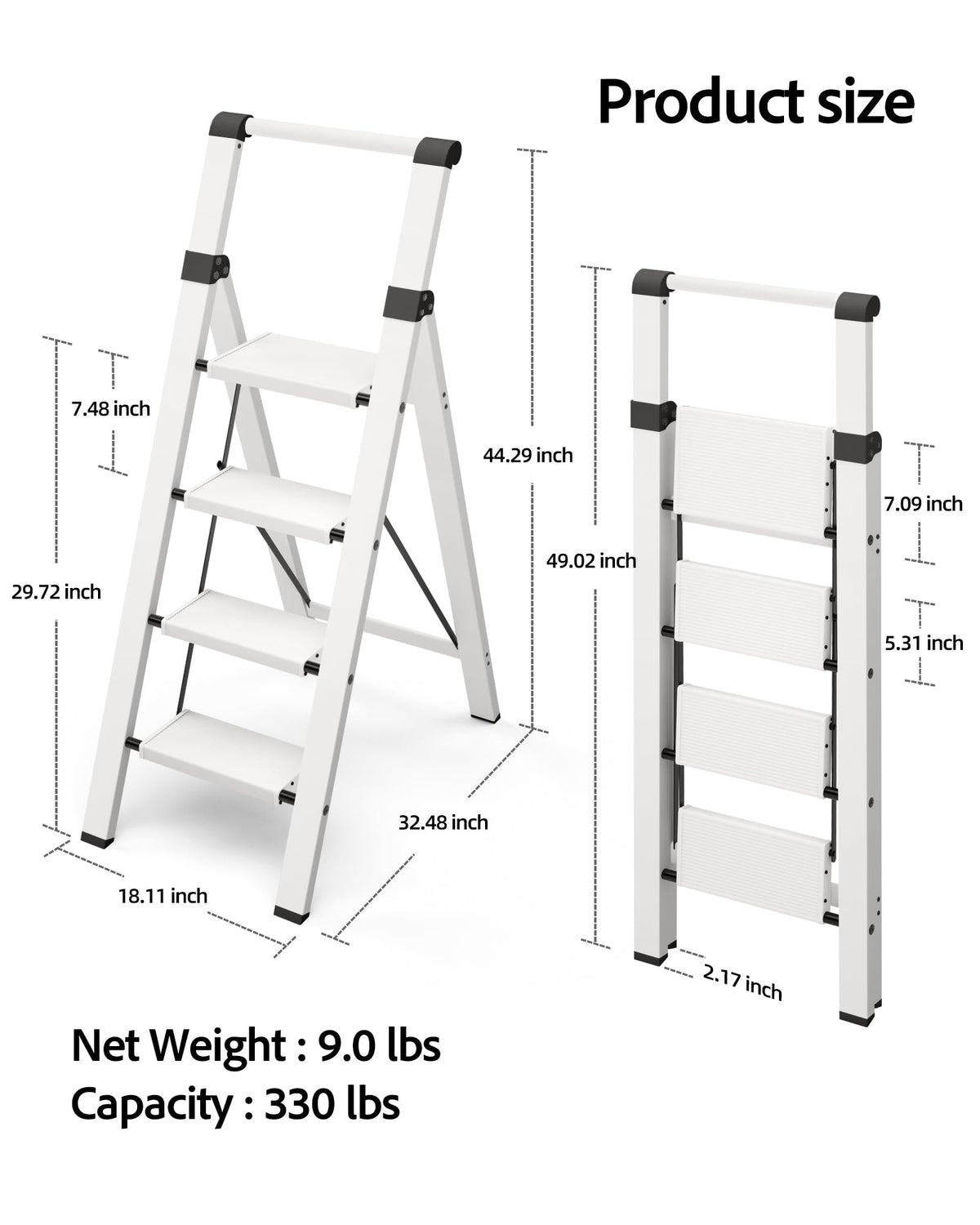 Taranta 4 Step Ladder - Lightweight Folding Aluminum Step Stool with Handgrip | 330 lbs Capacity