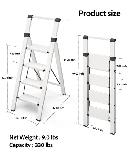 Taranta 4 Step Ladder - Lightweight Folding Aluminum Step Stool with Handgrip | 330 lbs Capacity