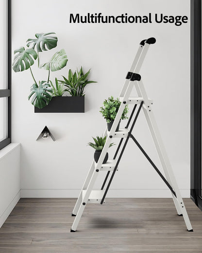 Taranta 4 Step Ladder - Lightweight Folding Aluminum Step Stool with Handgrip | 330 lbs Capacity