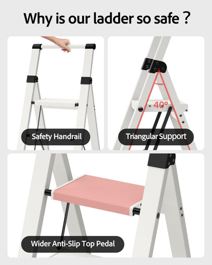 Taranta 4 Step Ladder - Lightweight Folding Aluminum Step Stool with Handgrip | 330 lbs Capacity