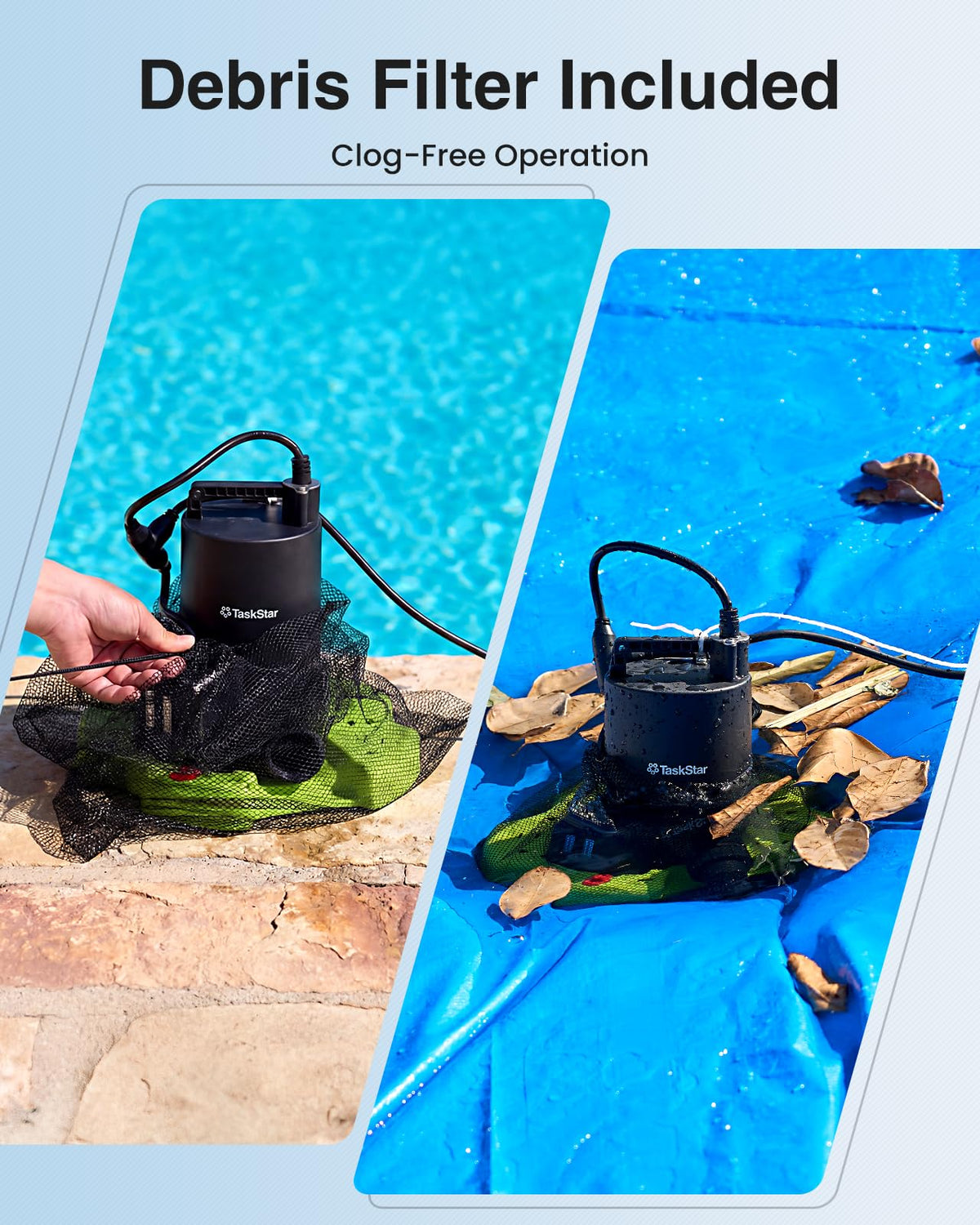 TaskStar 3035 GPH Automatic Pool Cover Pump — 1/3 HP Submersible with 23ft Hose Kit