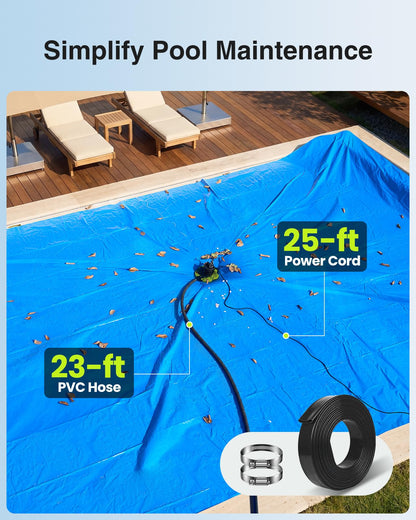 TaskStar 3035 GPH Automatic Pool Cover Pump — 1/3 HP Submersible with 23ft Hose Kit