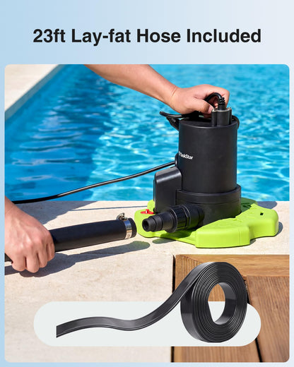TaskStar 3035 GPH Automatic Pool Cover Pump — 1/3 HP Submersible with 23ft Hose Kit