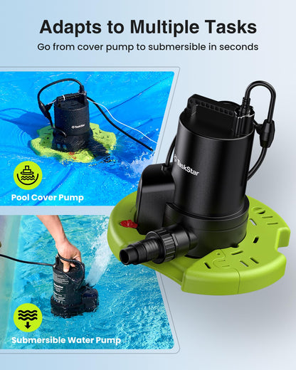 TaskStar 3035 GPH Automatic Pool Cover Pump — 1/3 HP Submersible with 23ft Hose Kit