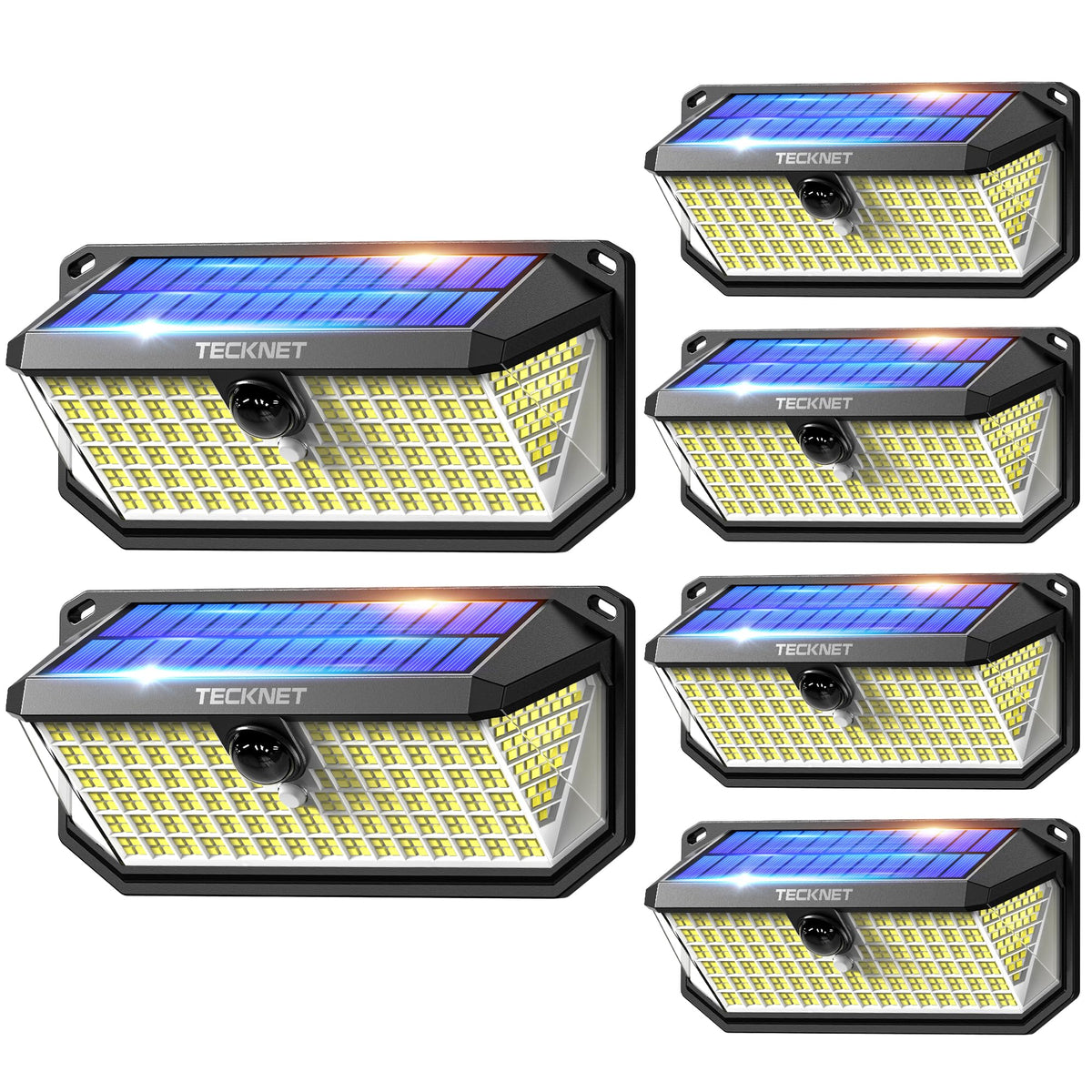 TECKNET 416 LED Solar Outdoor Lights – 6 Pack, 270° Coverage, 3 Modes, Motion Sensor, IP66 Waterproof