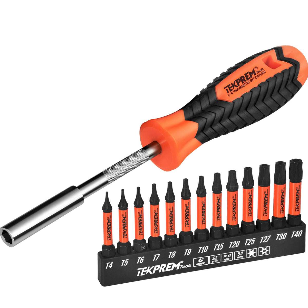 TEKPREM 13-Piece Long Torx Bit Set with Magnetic Driver – 50mm Bits
